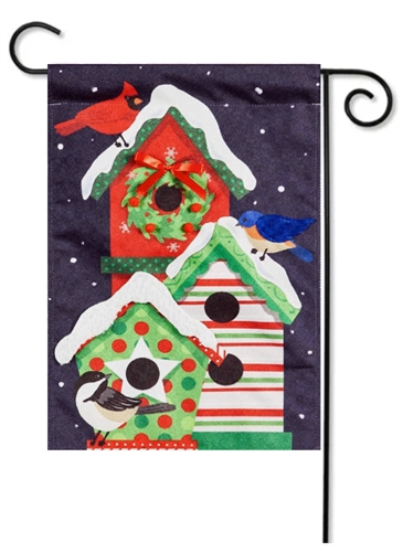 Holiday Cheer Birdhouse Trio Applique Garden Flag